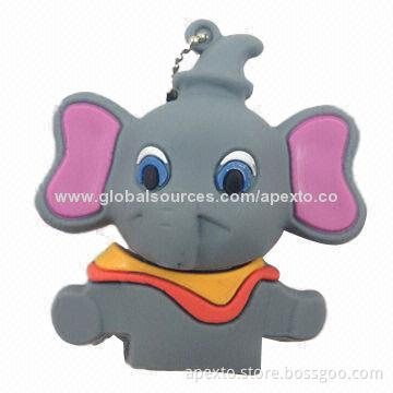Lovely Elephant USB Memory Stick with Logos Printing, 10 Years Data Retention